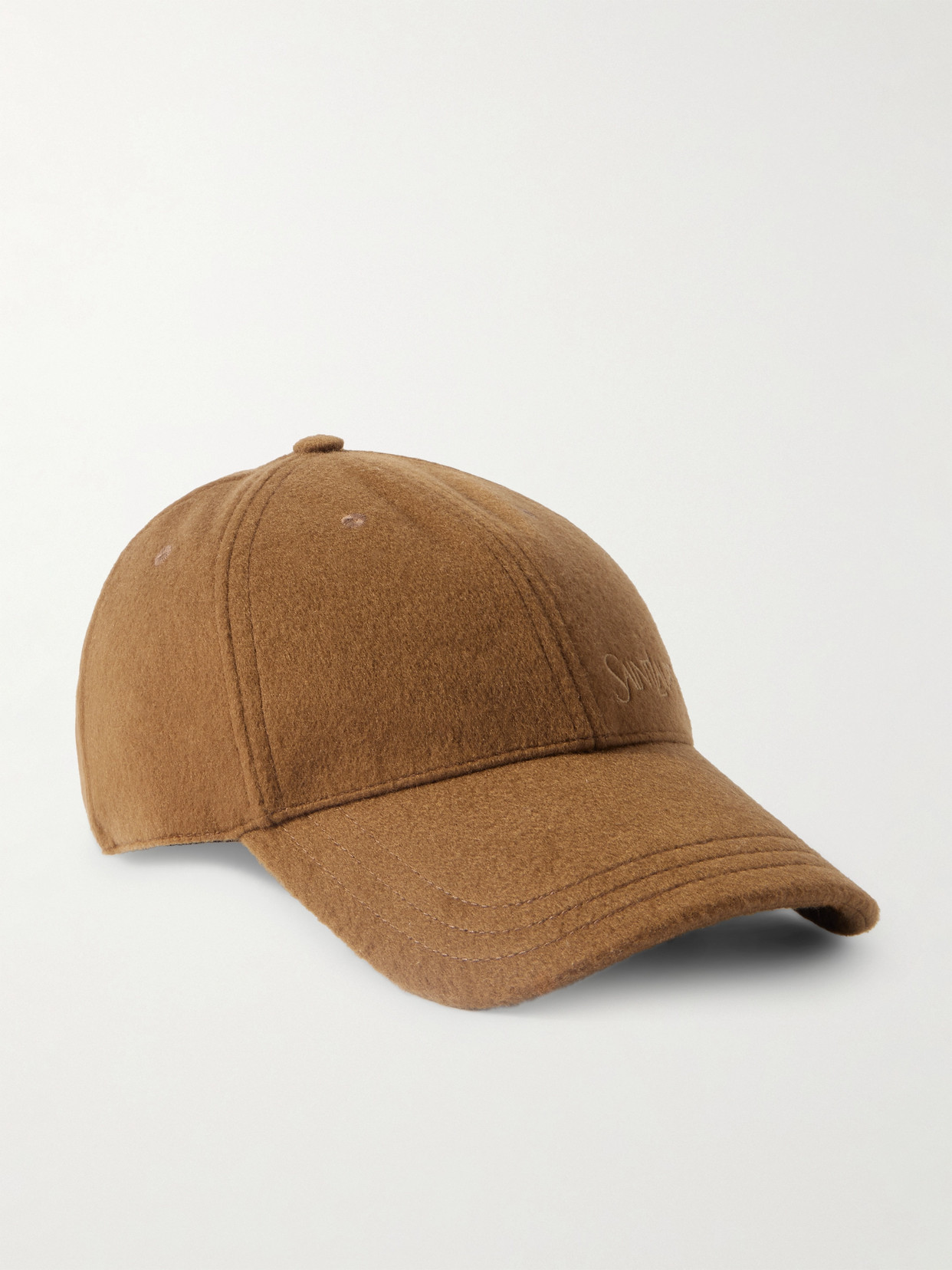 Saint Laurent Embroidered Brushed-cashmere Baseball Cap In Brown