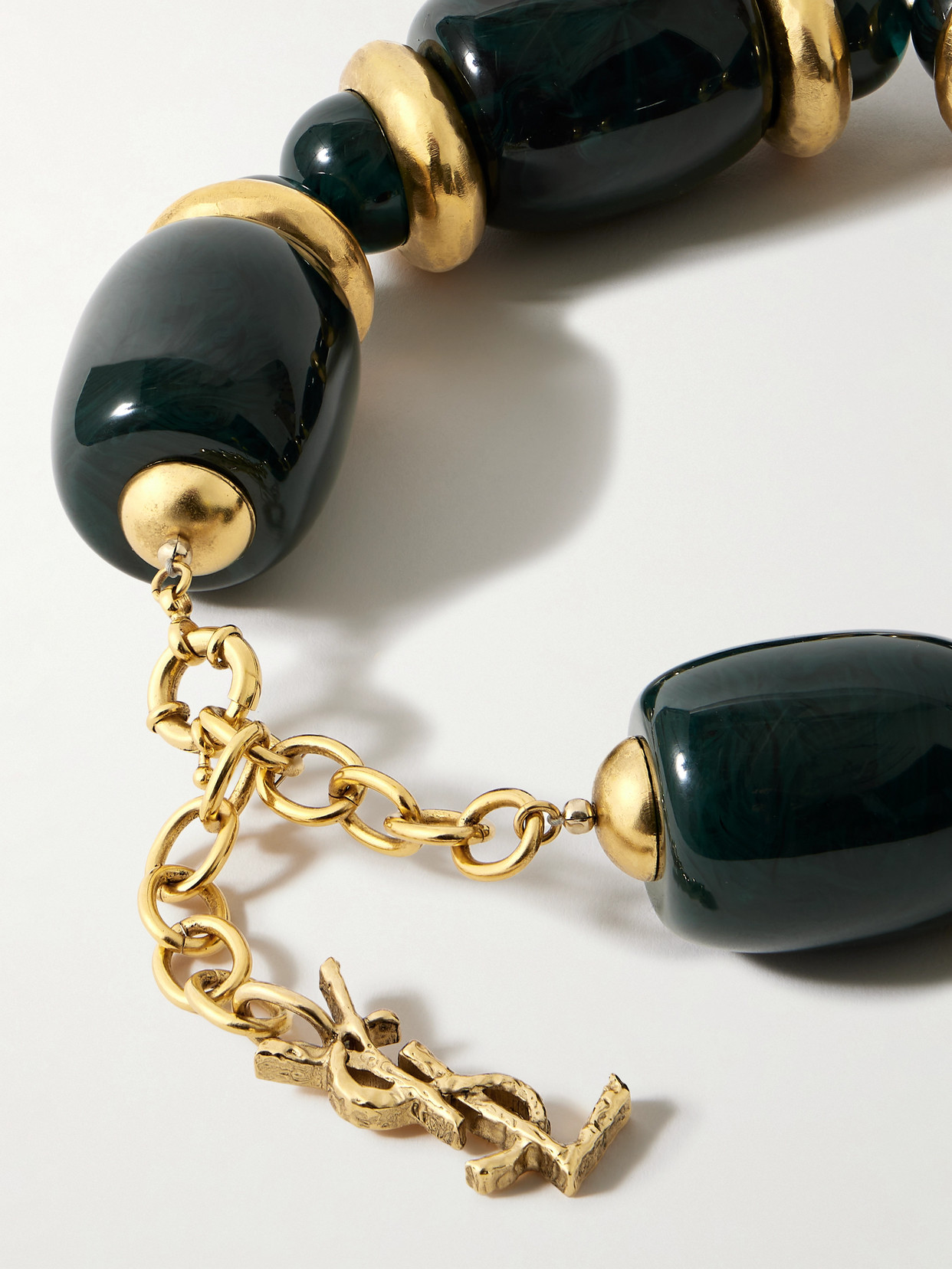 Saint Laurent Metal And Resin Statement Necklace In Green
