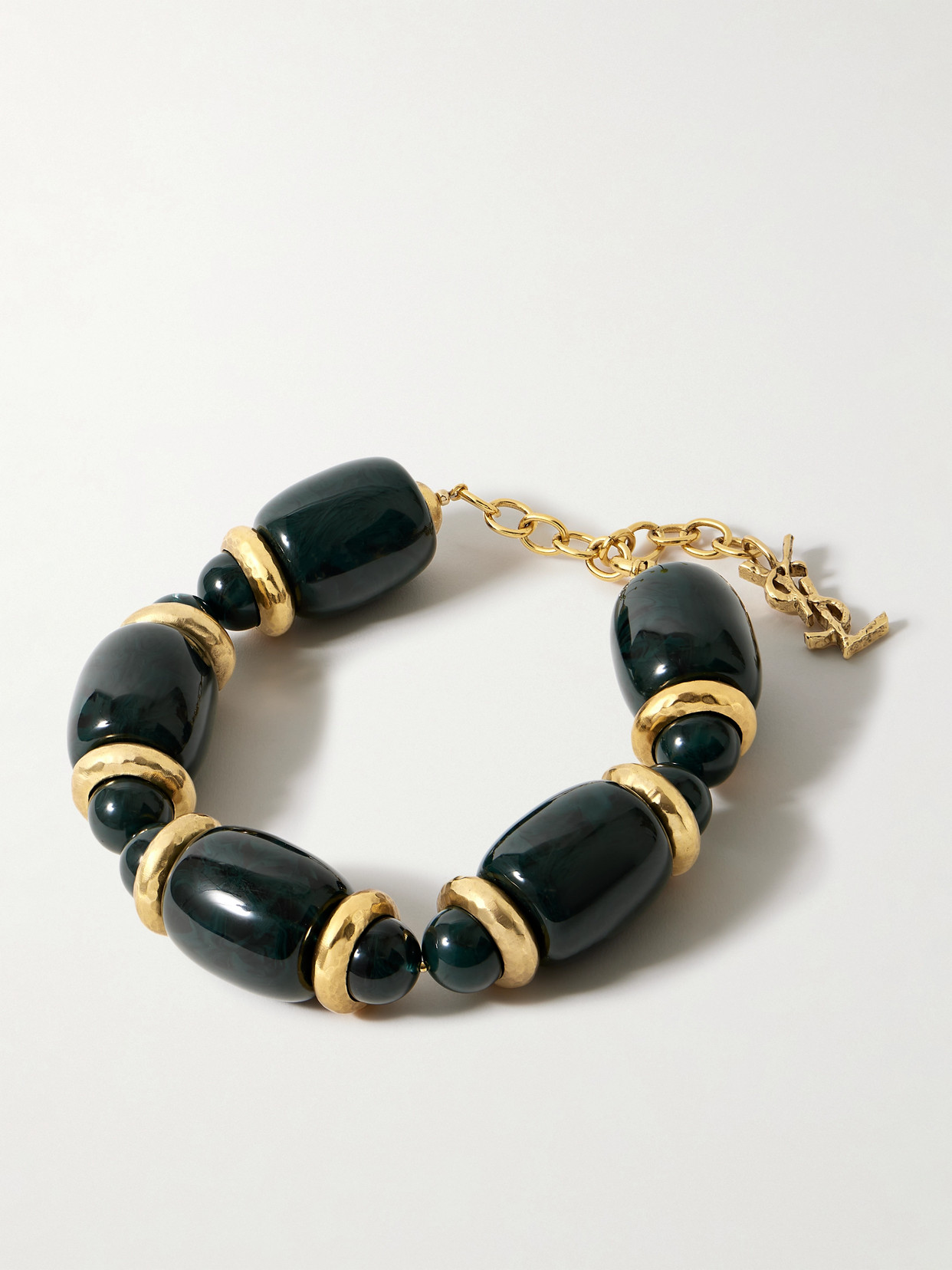Saint Laurent Gold-tone Resin Beaded Necklace In Green