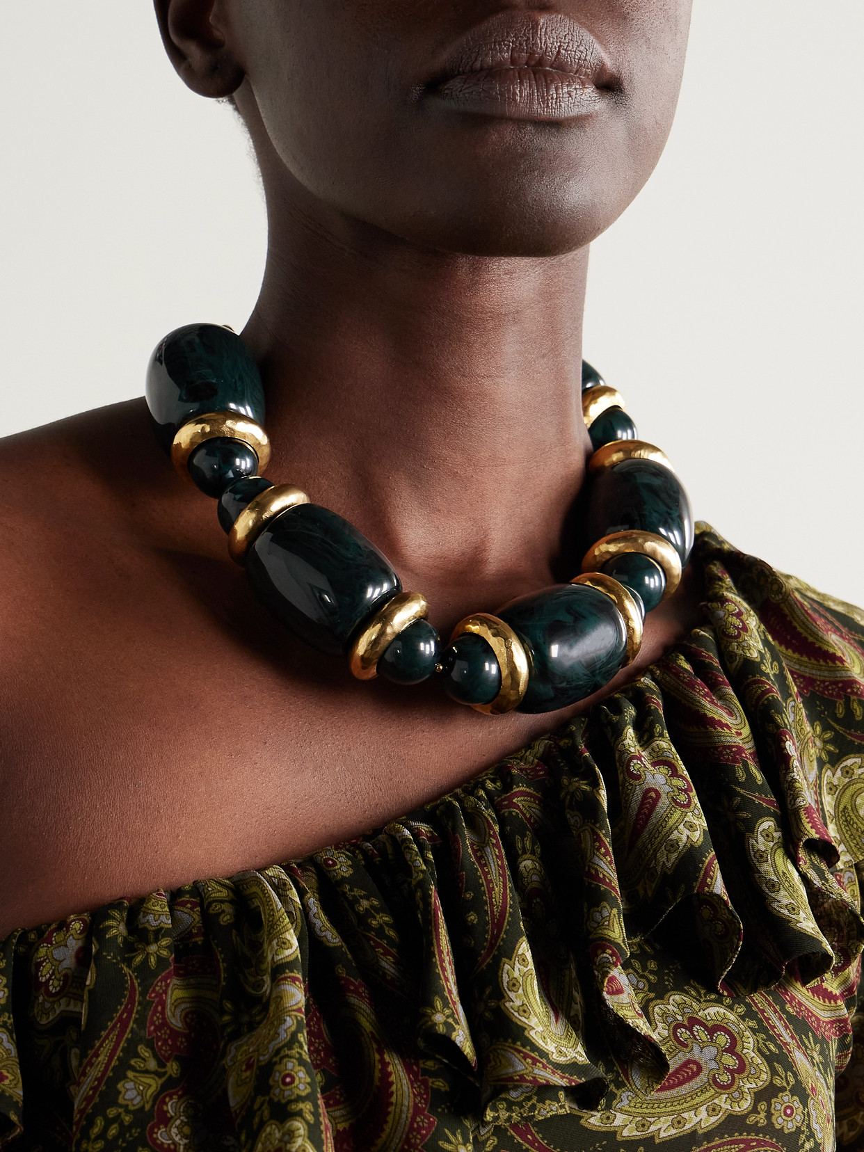 Saint Laurent Metal And Resin Statement Necklace In Green