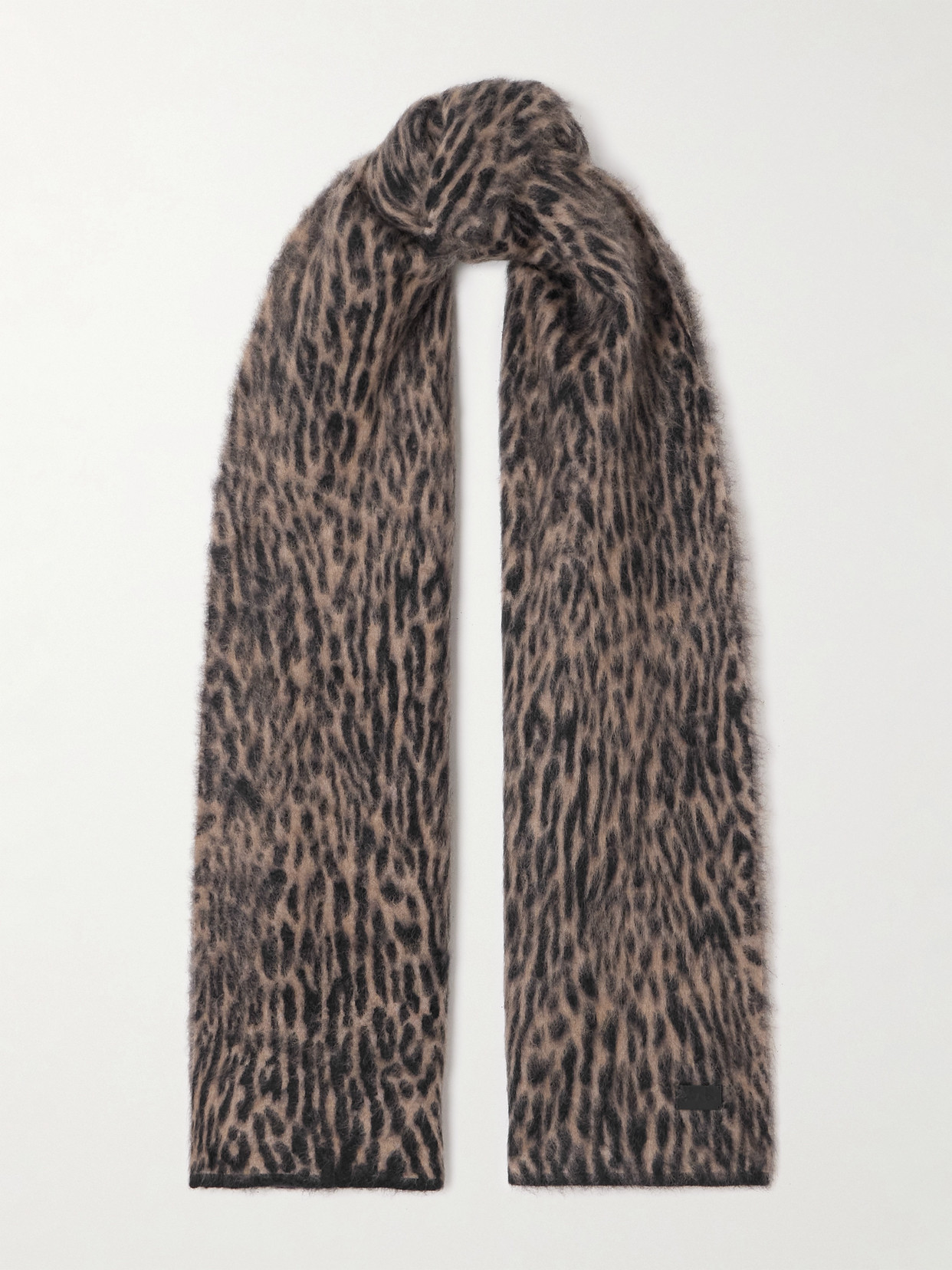 Saint Laurent Leopard-print Mohair-blend Scarf In Brown