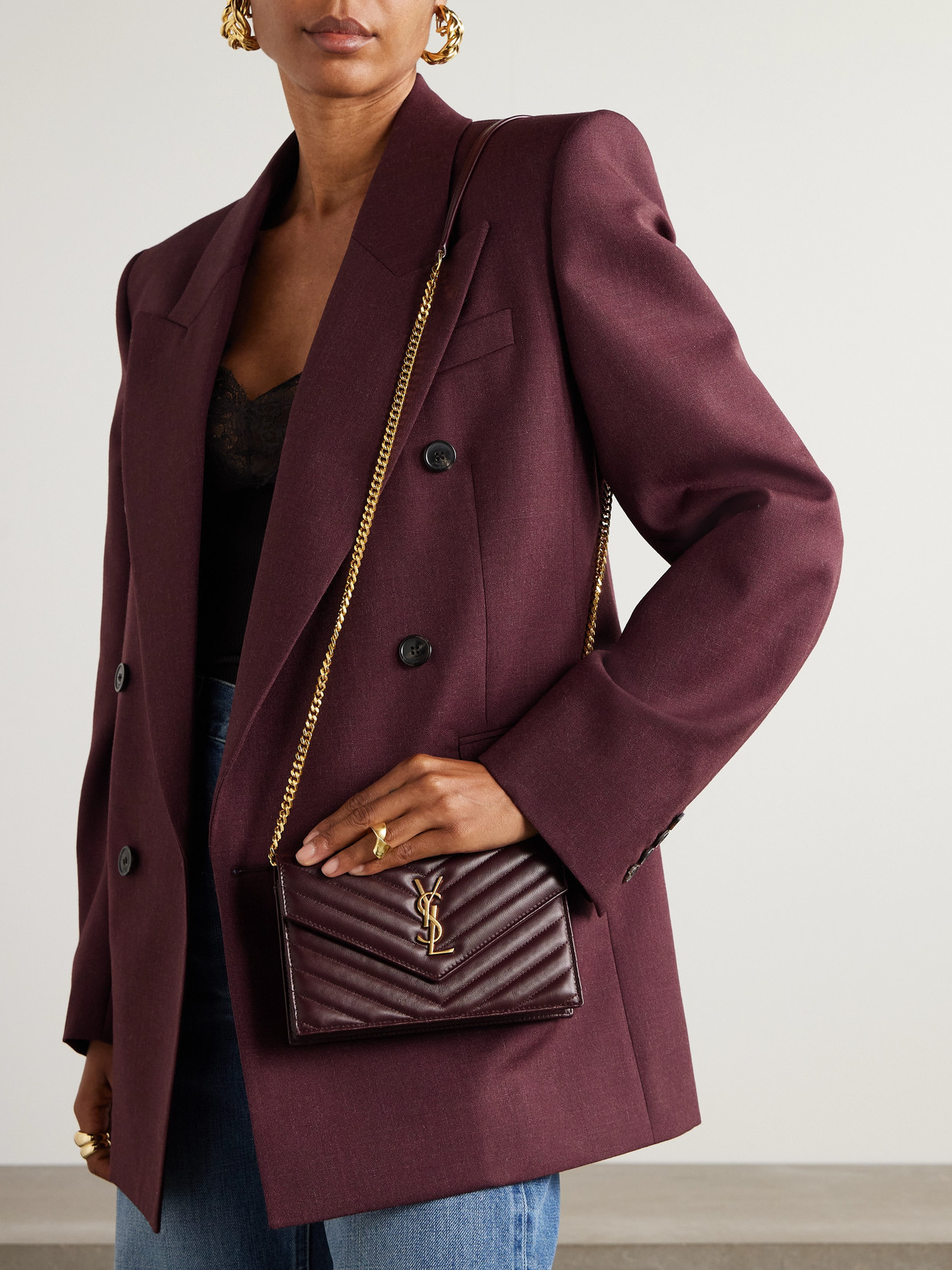 Saint Laurent Cassandre Envelope Mini Matelassé Leather Shoulder Bag
