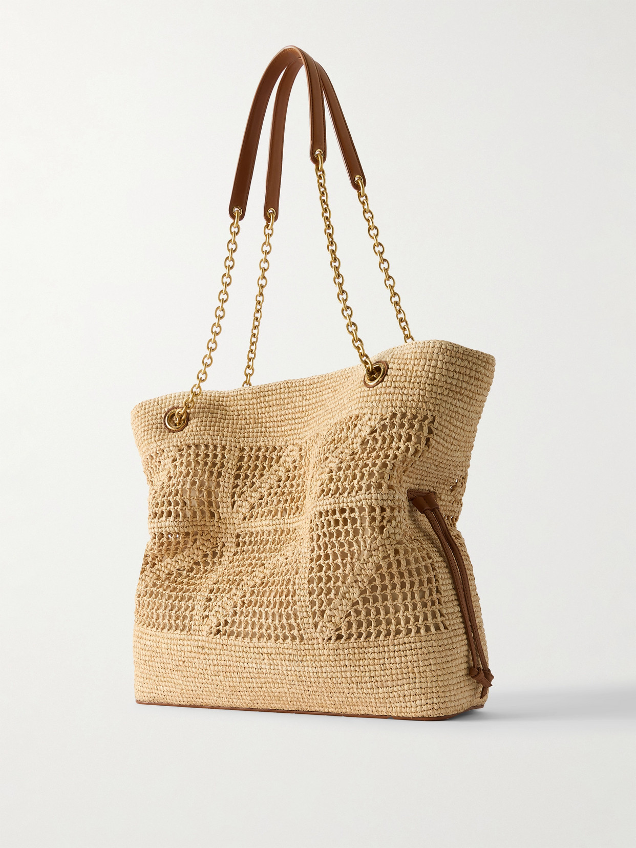 Saint Laurent Jamie Leather-trimmed Raffia Tote In Neutral