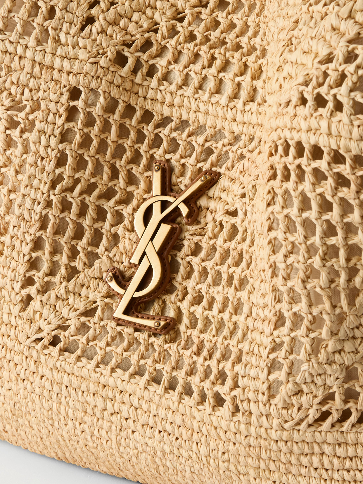 Saint Laurent Jamie Leather-trimmed Raffia Tote In Neutral