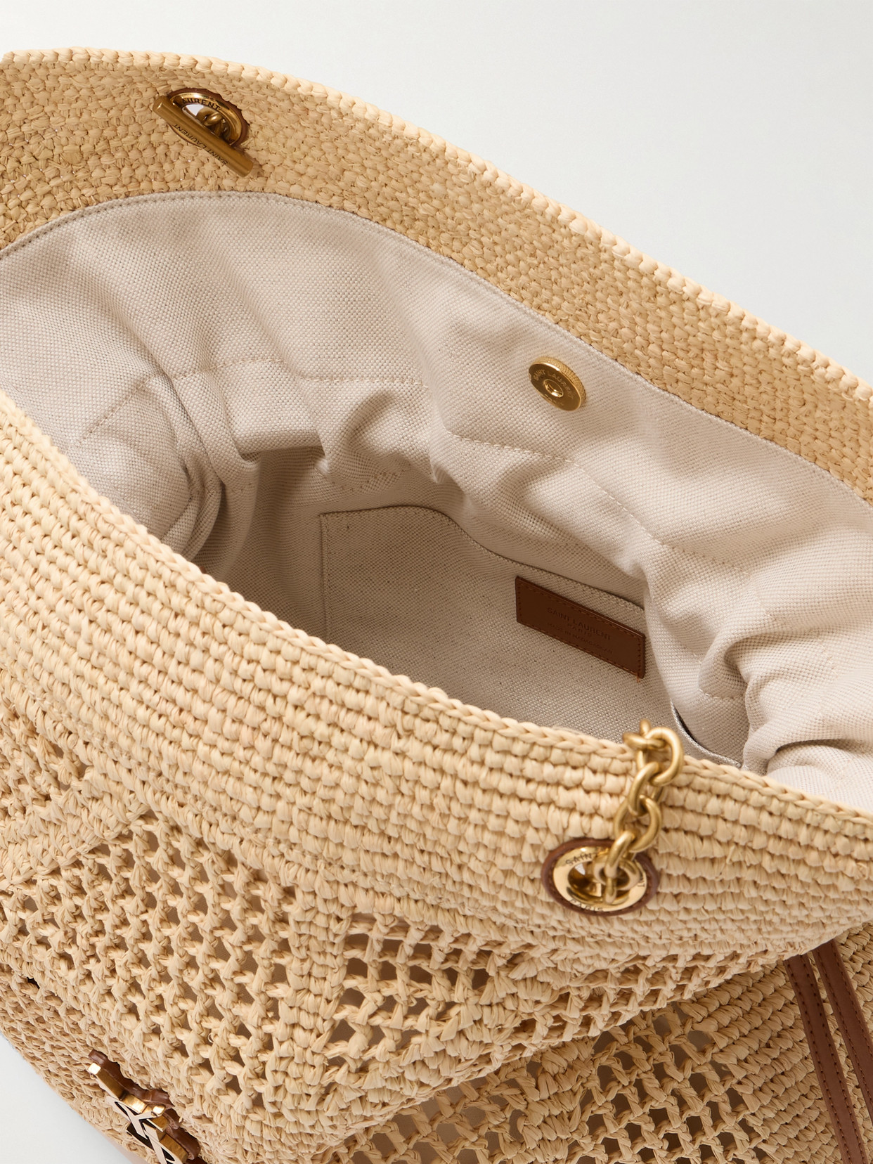 Saint Laurent Jamie Leather-trimmed Raffia Tote In Neutral