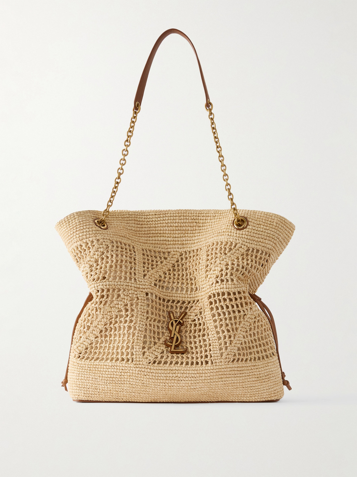 Saint Laurent Jamie Leather-trimmed Raffia Tote In Neutral