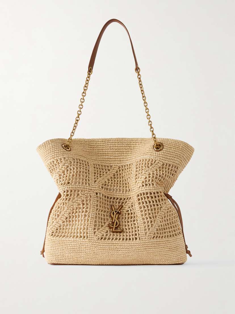 Saint Laurent Jamie Shopping Leather-trimmed Raffia Shoulder Bag