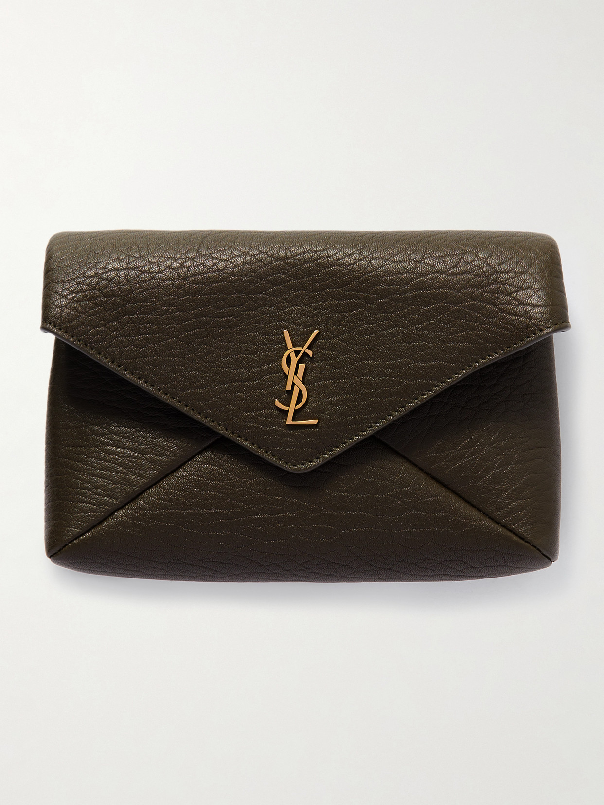 Saint Laurent Cassandre Textured-leather Shoulder Bag In Green