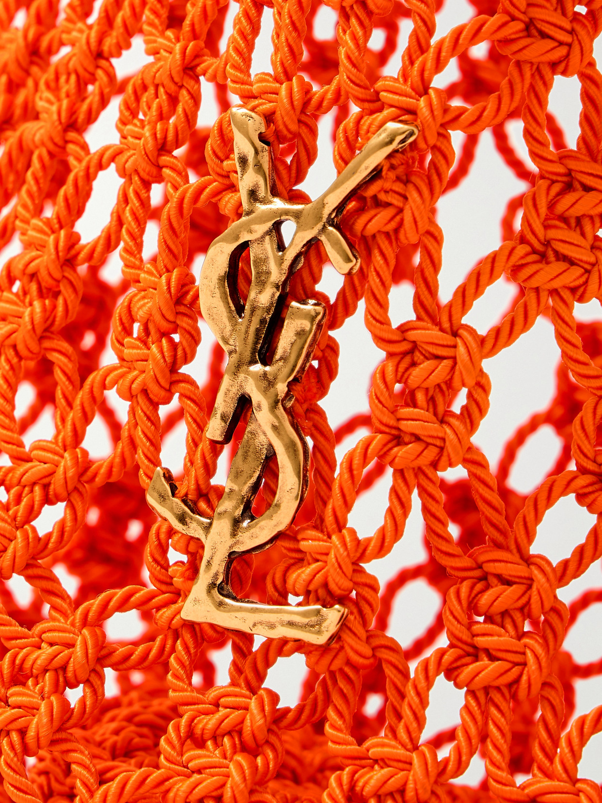 Saint Laurent Woven Cord Shoulder Bag In Orange