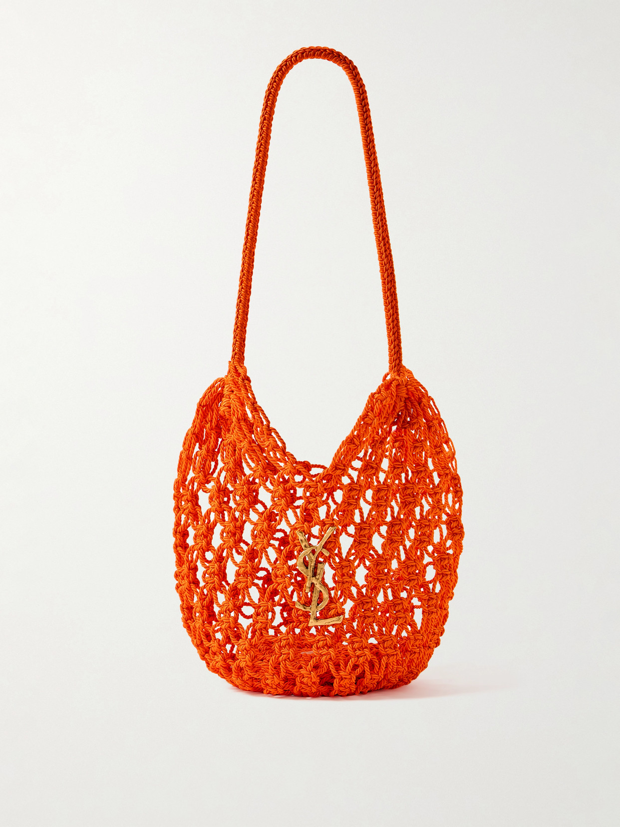 Saint Laurent Woven Cord Shoulder Bag In Orange