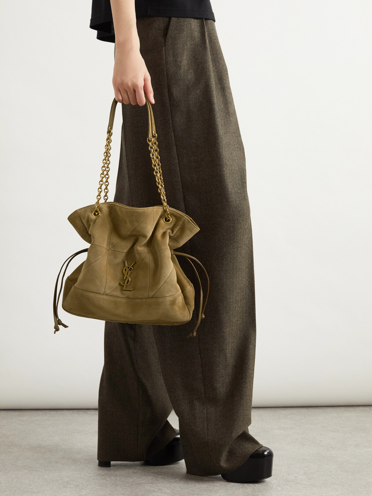 Saint Laurent Jamie Appliquéd Leather-trimmed Quilted Suede Shoulder Bag