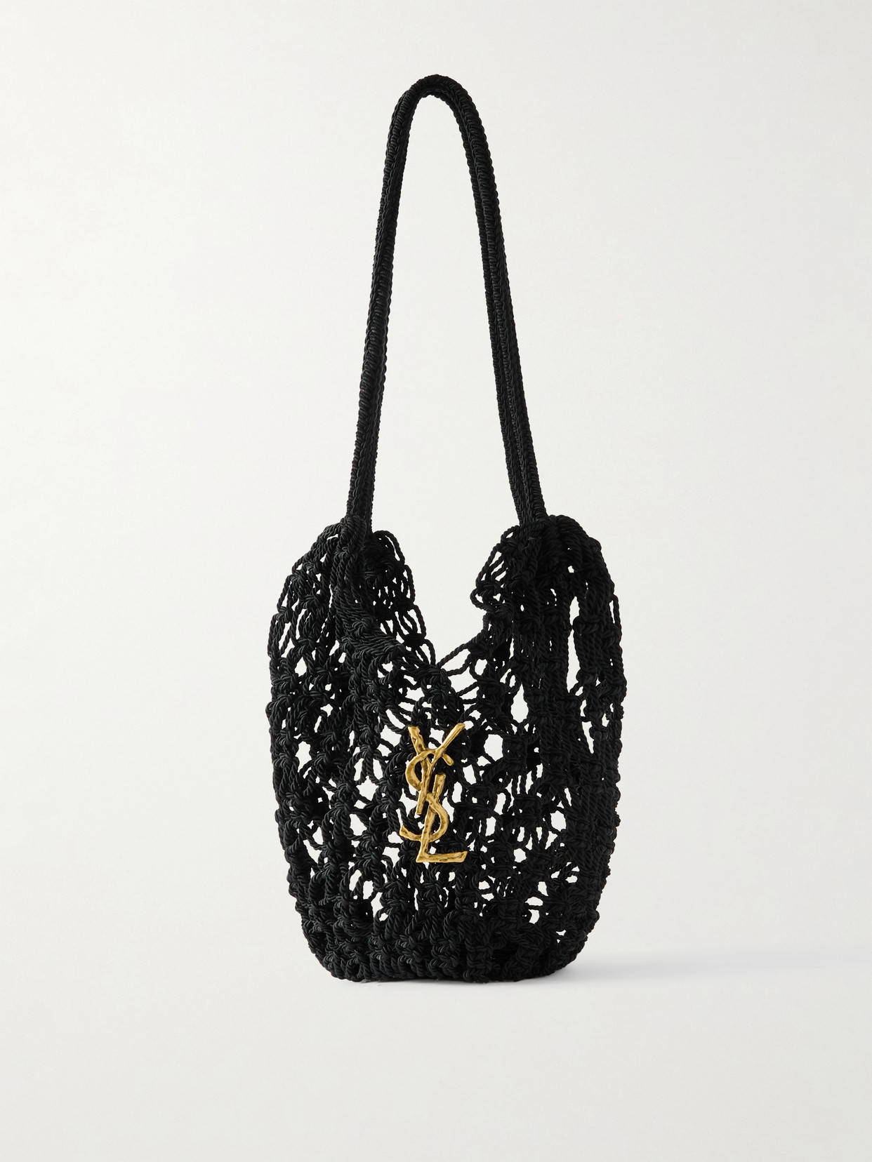 Saint Laurent Woven Cord Shoulder Bag In Black