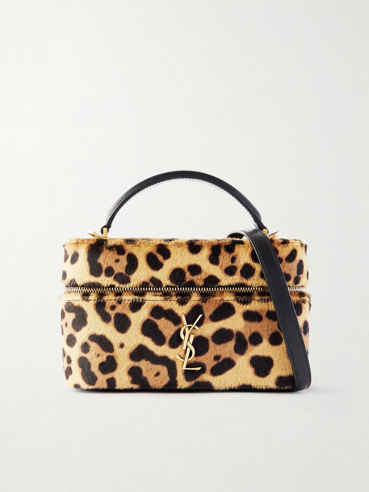 gaby vanity leather trimmed leopard print calf hair shoulder bag