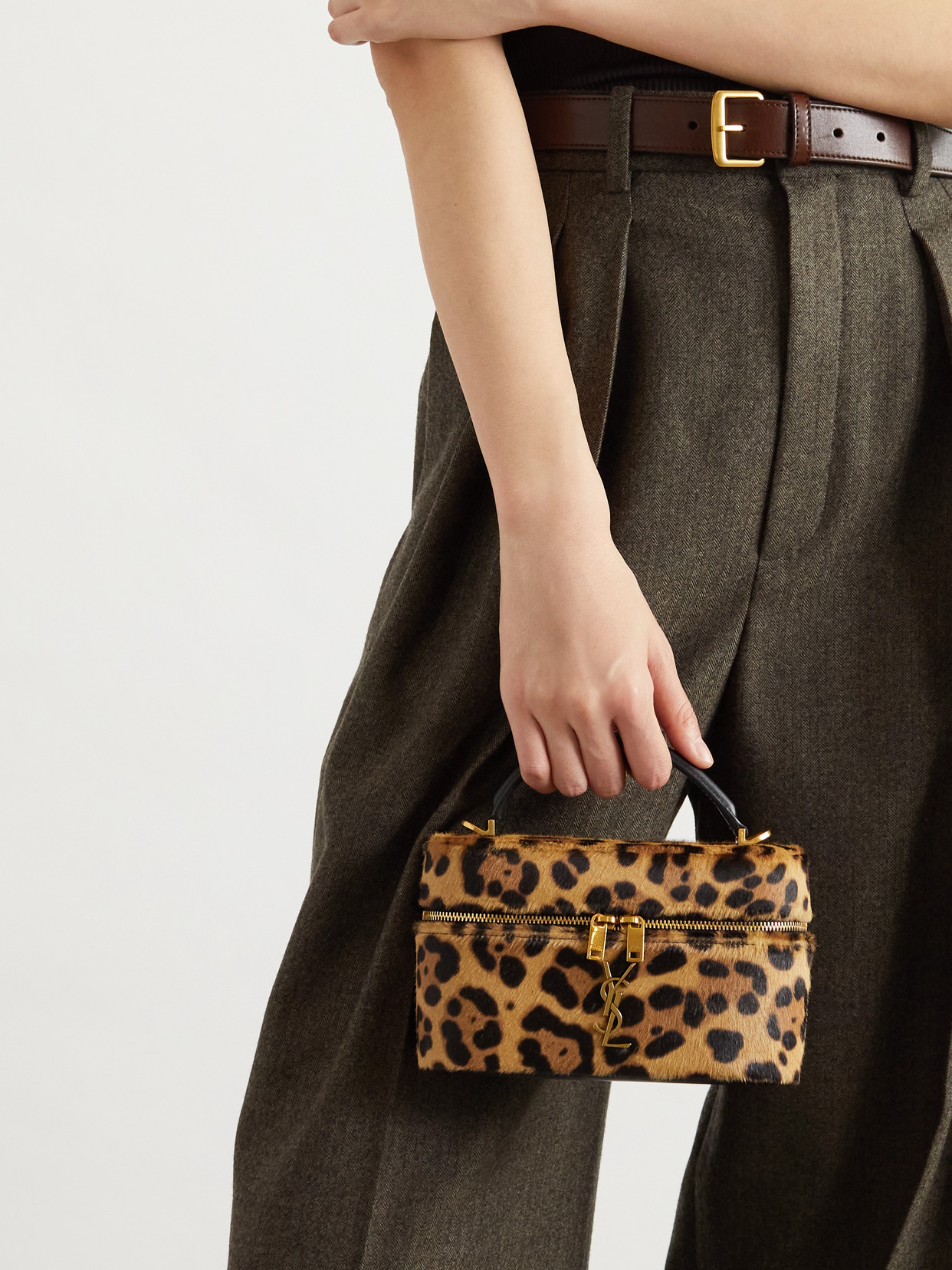 Saint Laurent Gaby Leather-trimmed Leopard-print Calf Hair Shoulder Bag In Multi