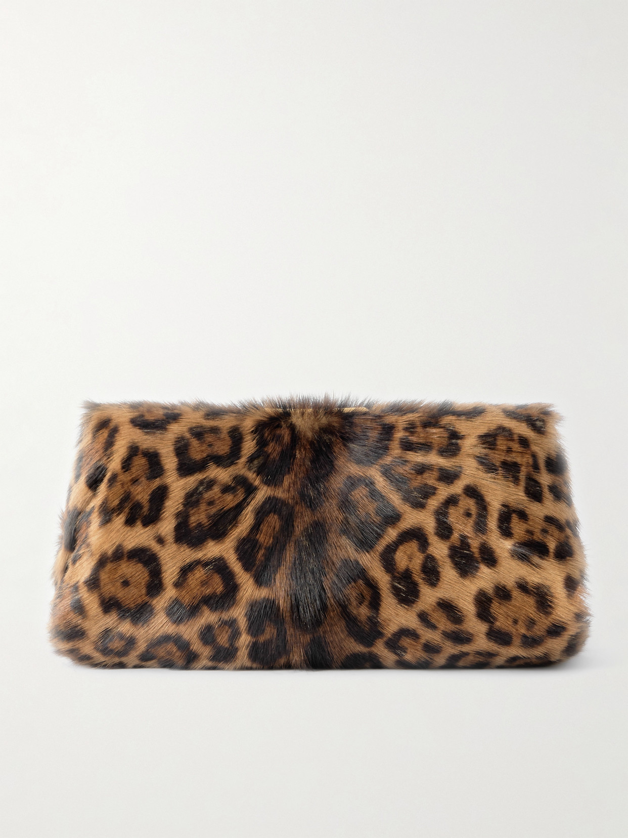 Saint Laurent Leopard-print Calf Hair Clutch In Brown