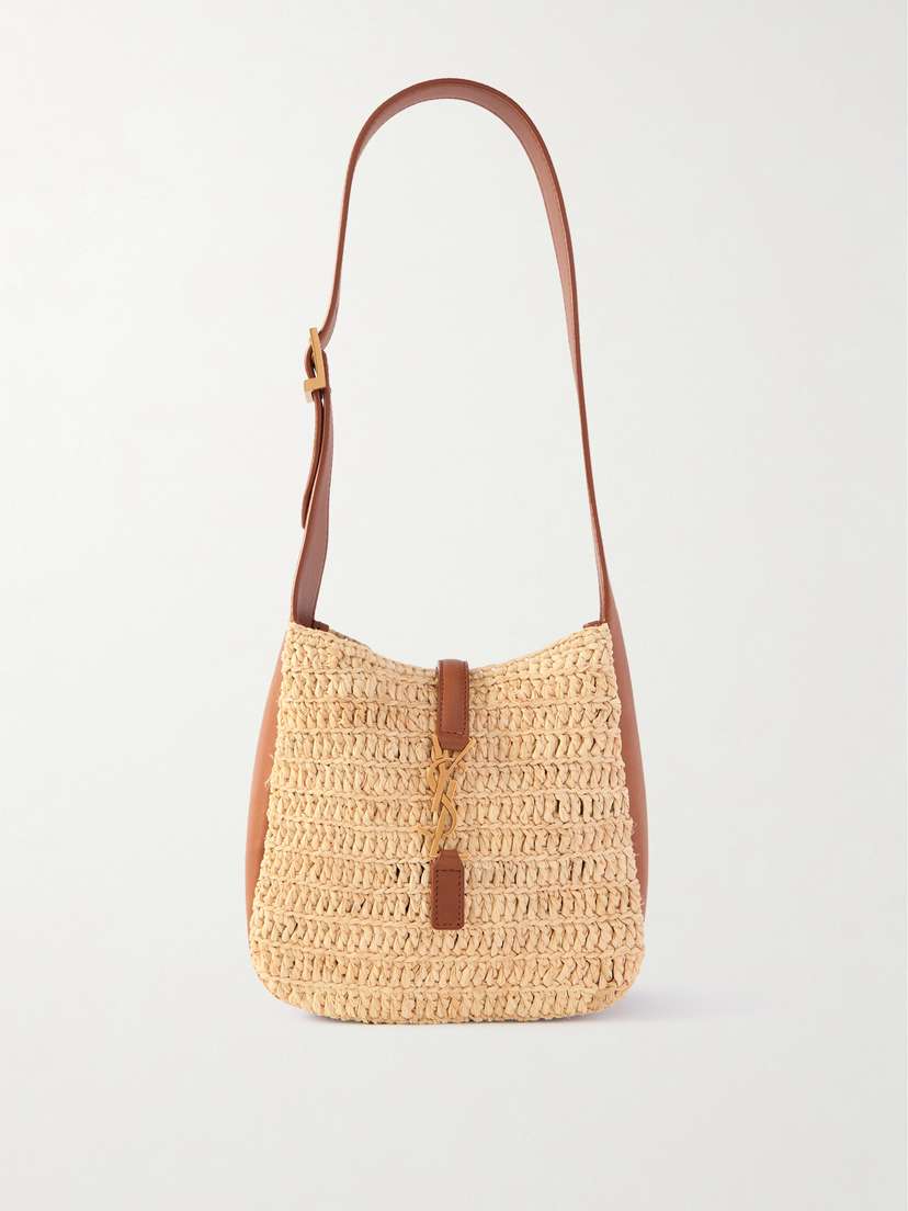 Saint Laurent Le 5 À 7 Mini Leather-trimmed Woven Raffia Shoulder Bag