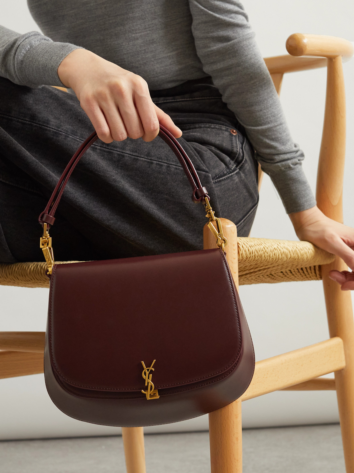 Saint Laurent Voltaire Top Handle Mini Leather Tote In Brown