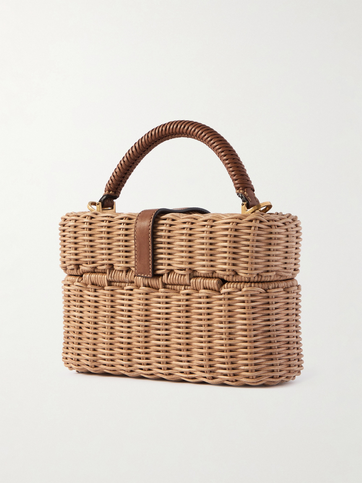 Saint Laurent Gaby Vanity Leather-trimmed Woven Wicker Shoulder Bag In Neutral