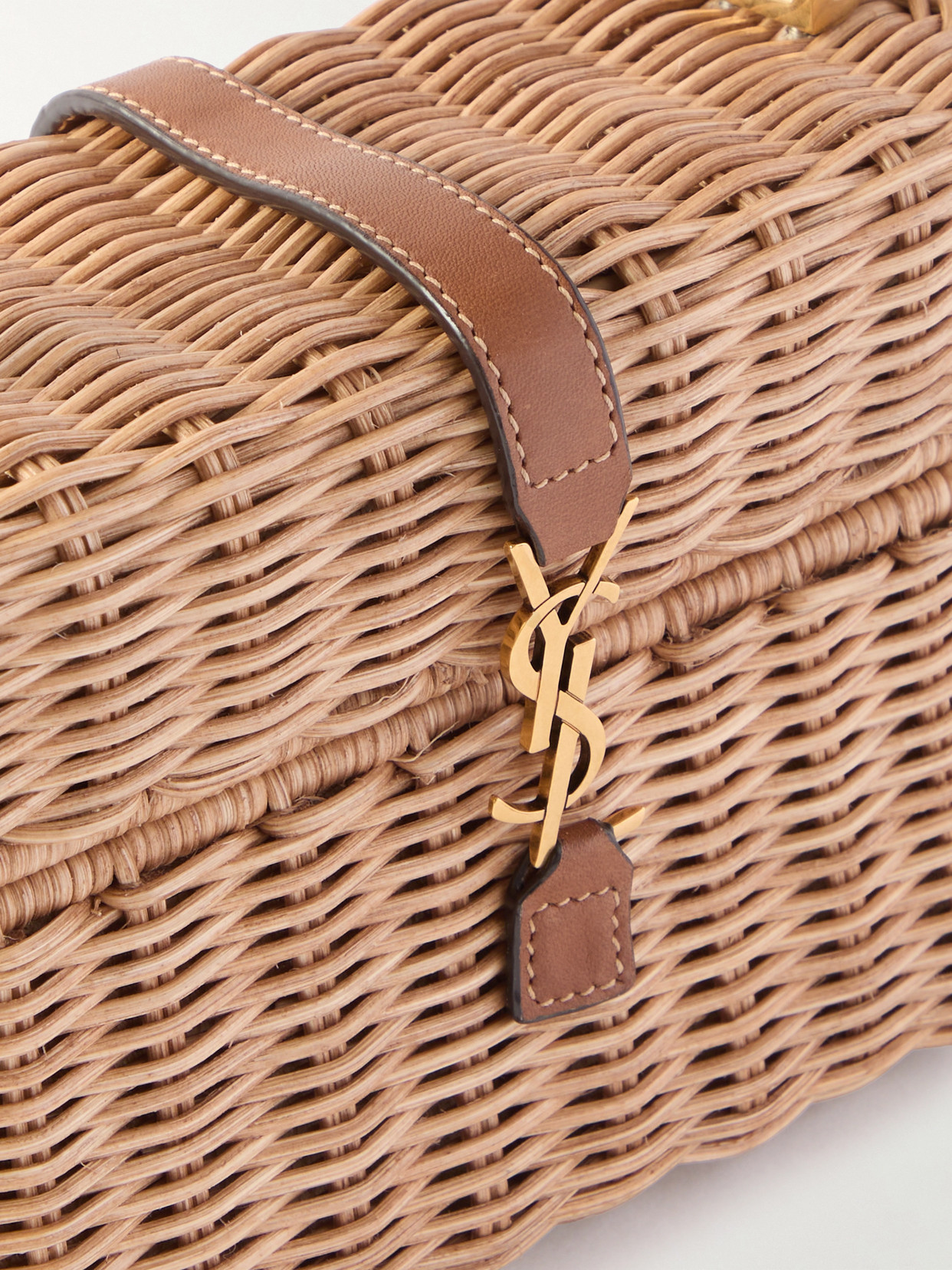 Saint Laurent Gaby Vanity Leather-trimmed Woven Wicker Shoulder Bag In Neutral