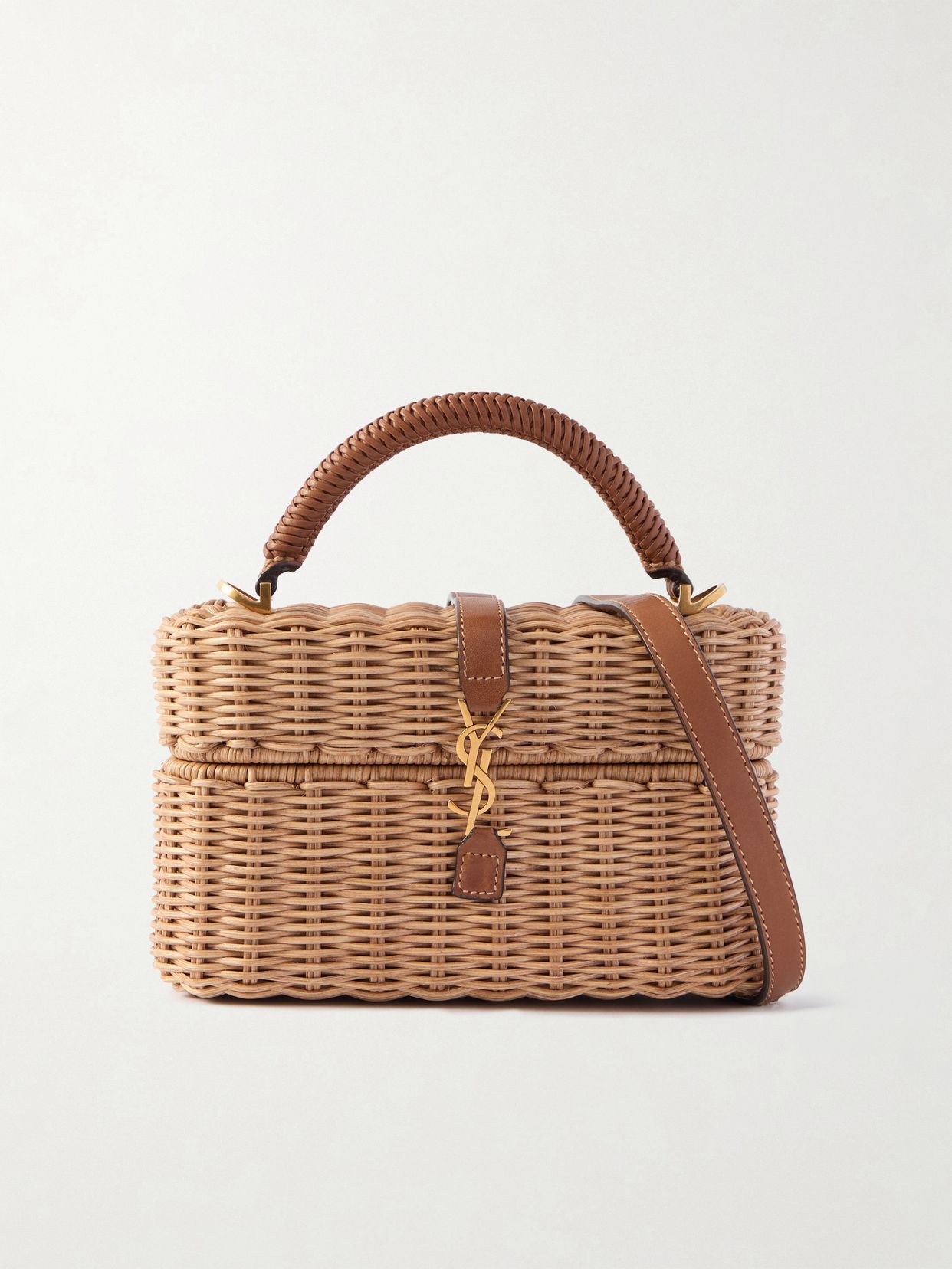 Gaby Vanity leather-trimmed woven wicker shoulder bag