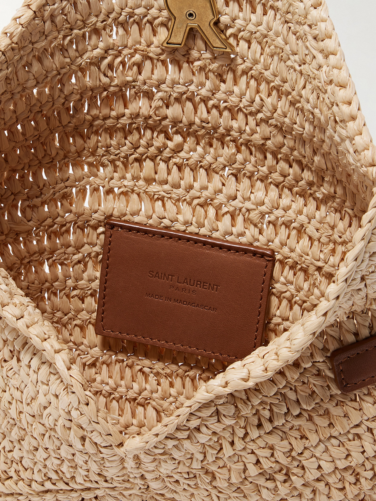 Saint Laurent Cassandre Leather-trimmed Raffia Shoulder Bag