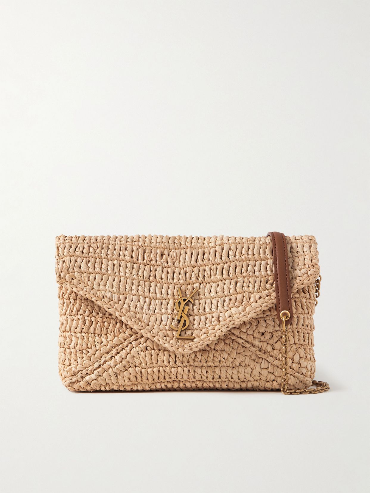 Cassandre leather-trimmed raffia shoulder bag