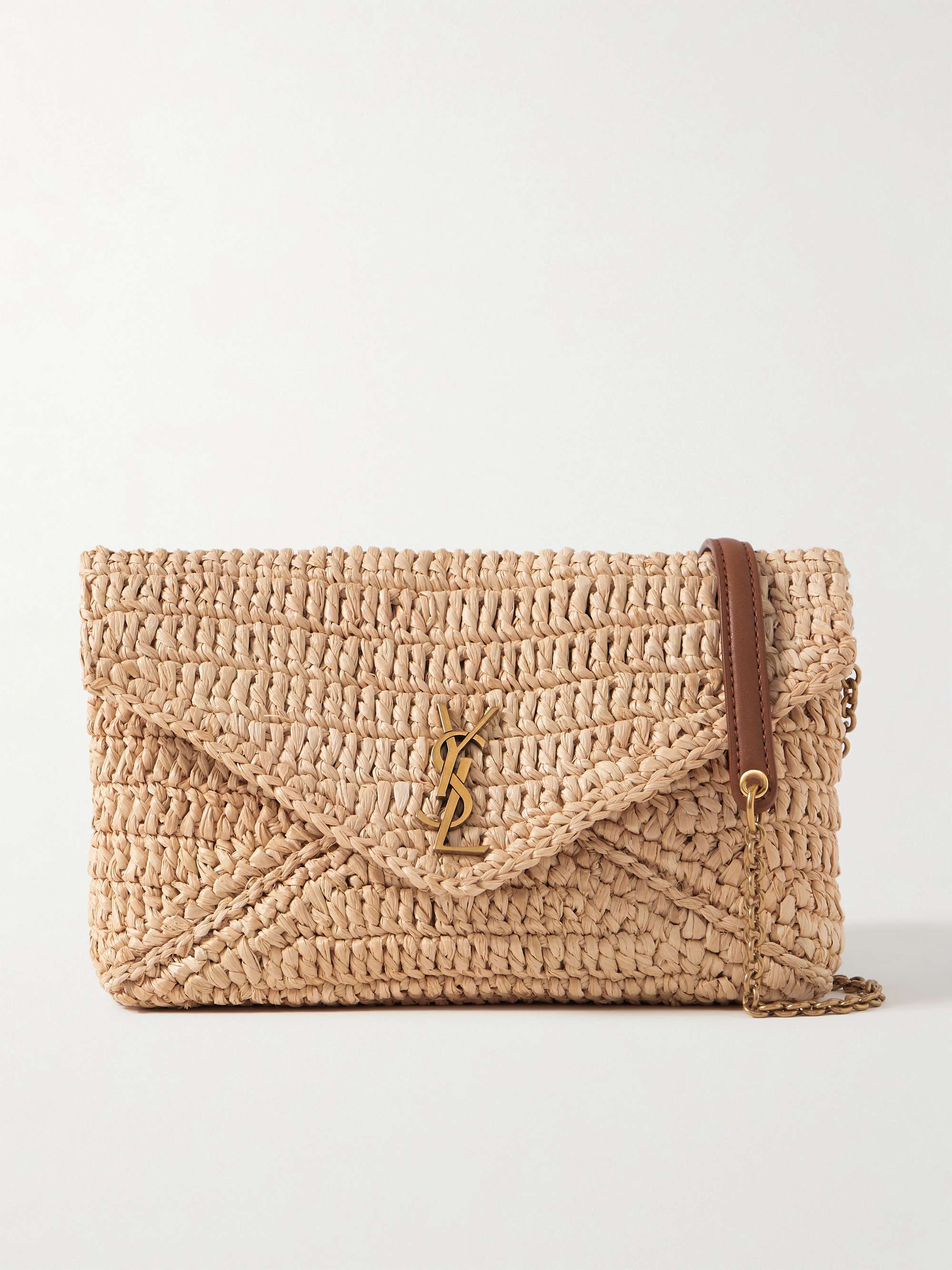 Cassandre leather-trimmed raffia shoulder bag - light brown - One Size