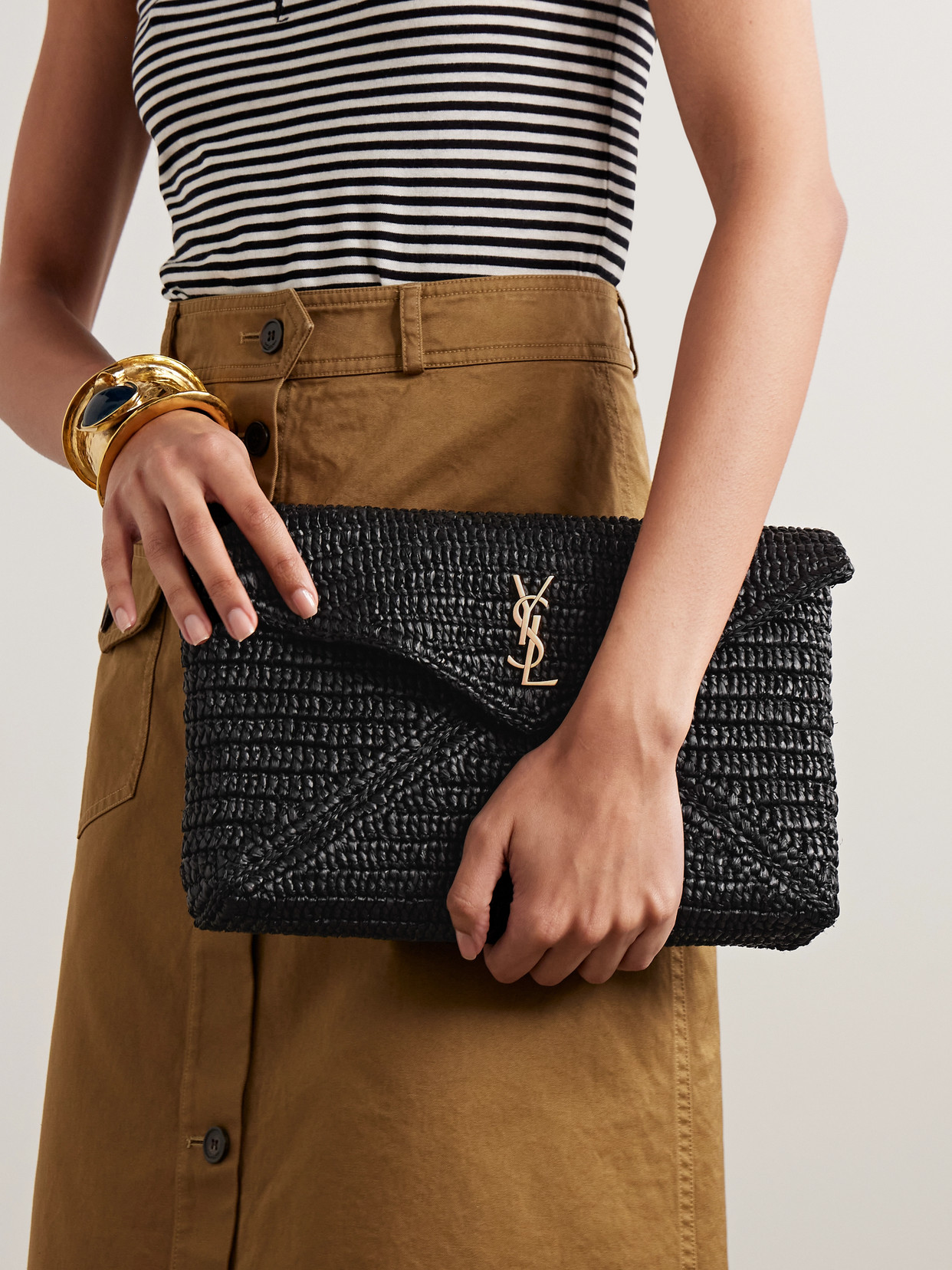 Saint Laurent Cassandre Raffia Clutch