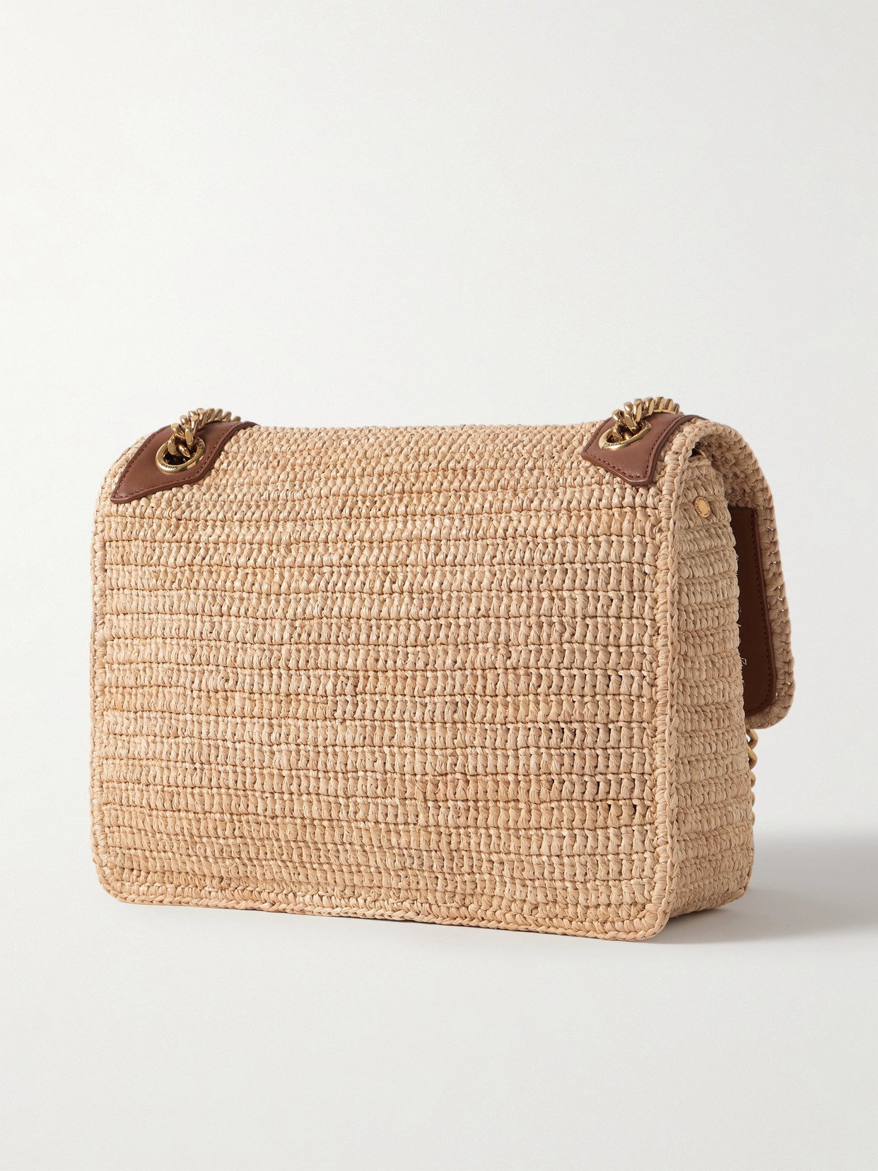 Niki Medium Leather-Trimmed Raffia Shoulder Bag