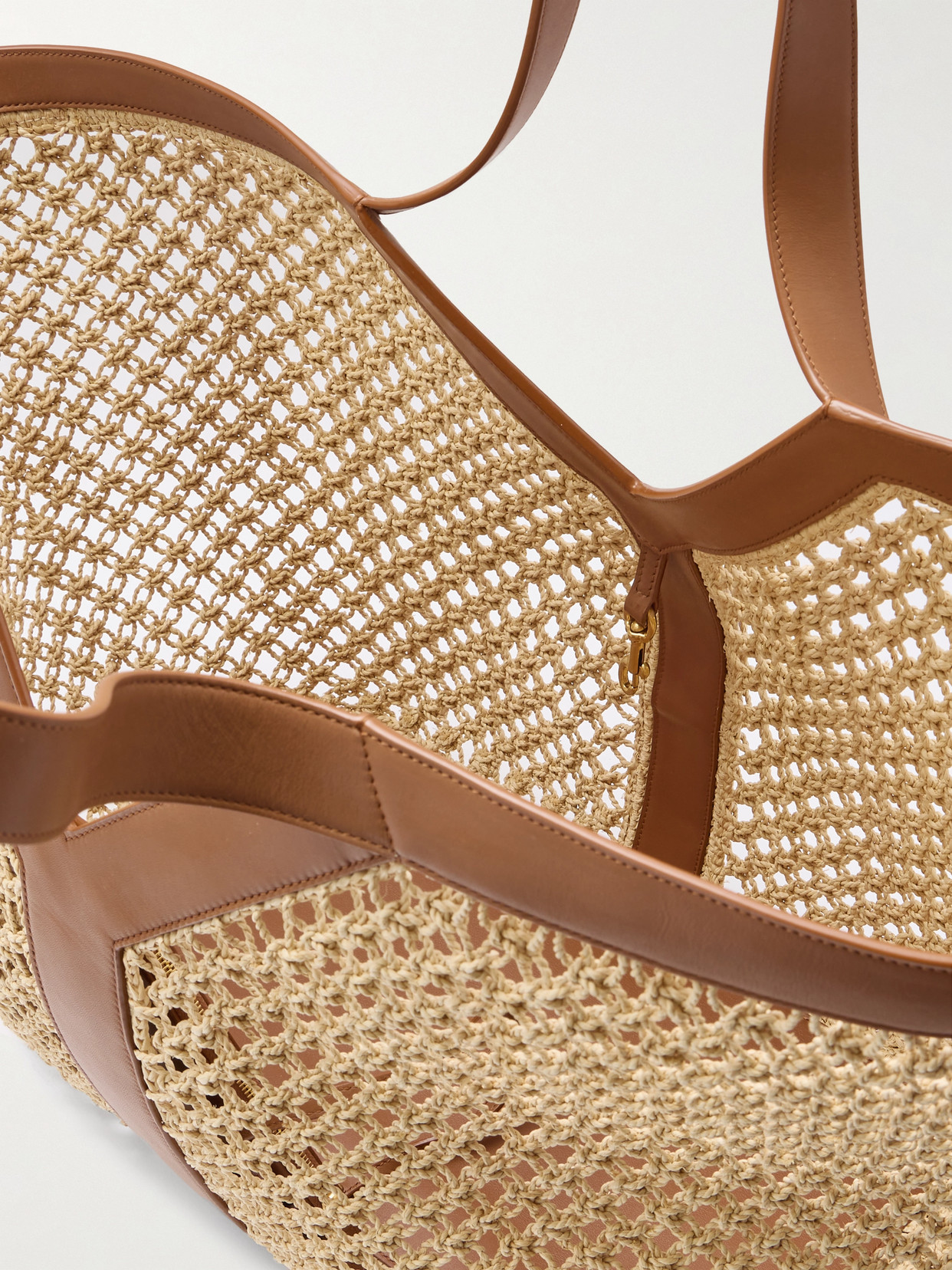 Saint Laurent Leather-trimmed Woven Raffia Tote In Brown
