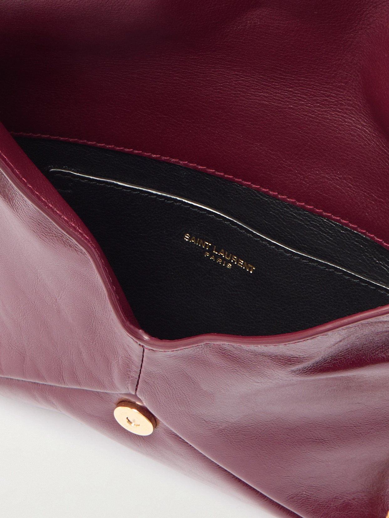 Saint Laurent Cassandre Large Glossed-leather Clutch In Red