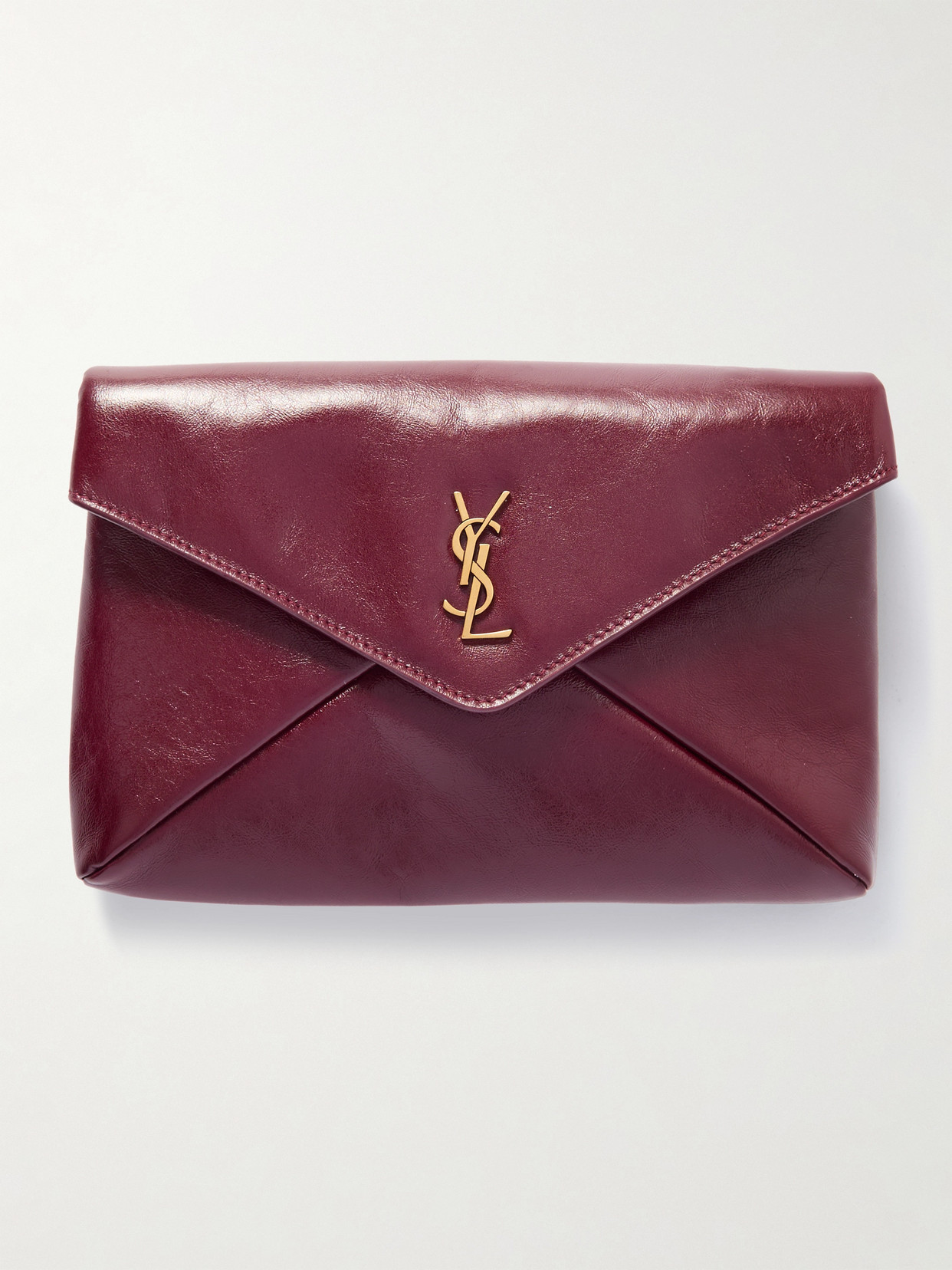 Saint Laurent Cassandre Large Glossed-leather Clutch In Red