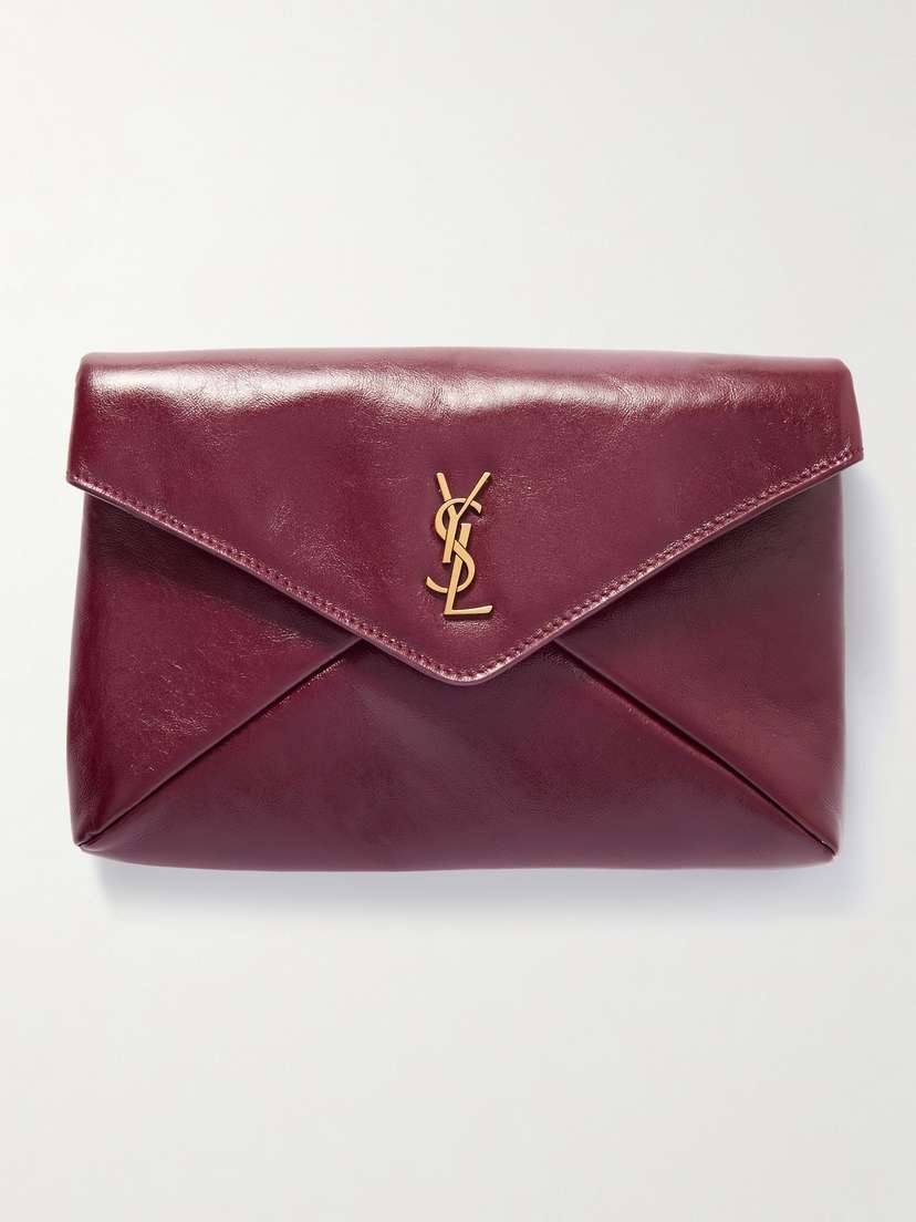 Saint Laurent Cassandre Large Glossed-leather Clutch