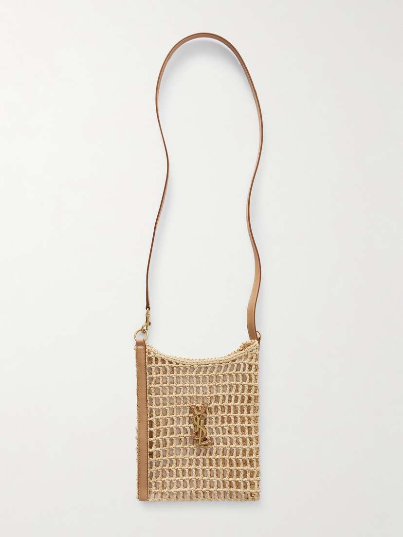 Saint Laurent Oxalis Mini Leather-trimmed Appliquéd Raffia Shoulder Bag