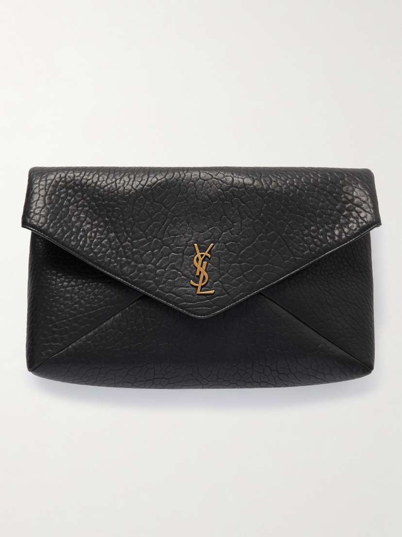 Saint Laurent Cassandre Large Textured-leather Clutch