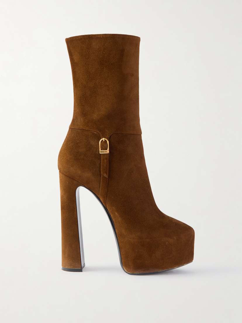 Saint Laurent Nico Buckled Suede Platform Boots