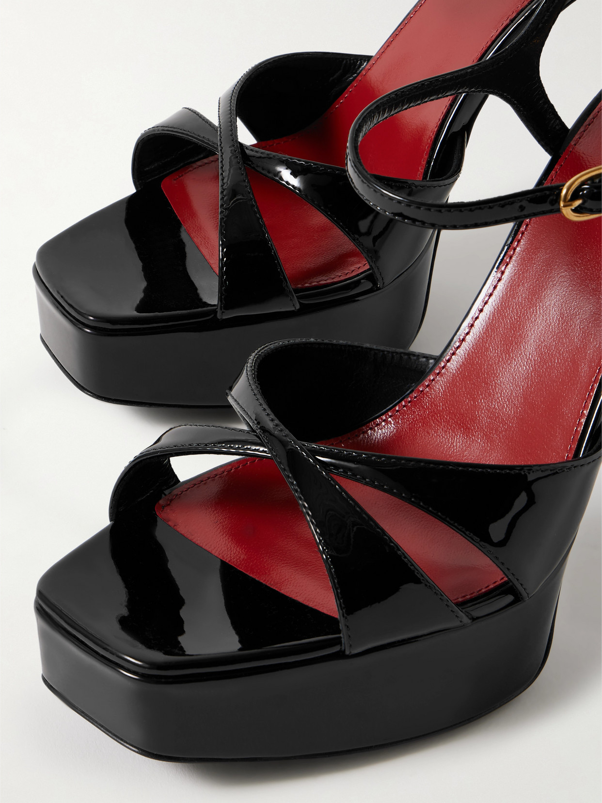 Saint Laurent Debbie Patent-leather Platform Sandals In Black