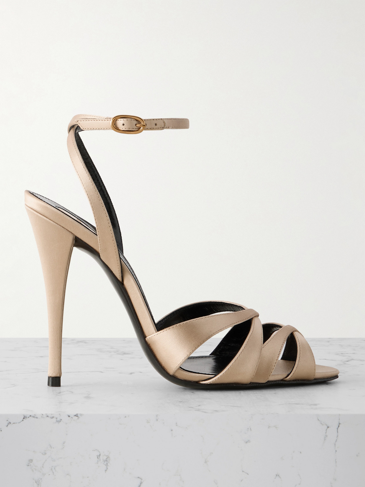 Saint Laurent Chandelle Satin Sandals In Neutral