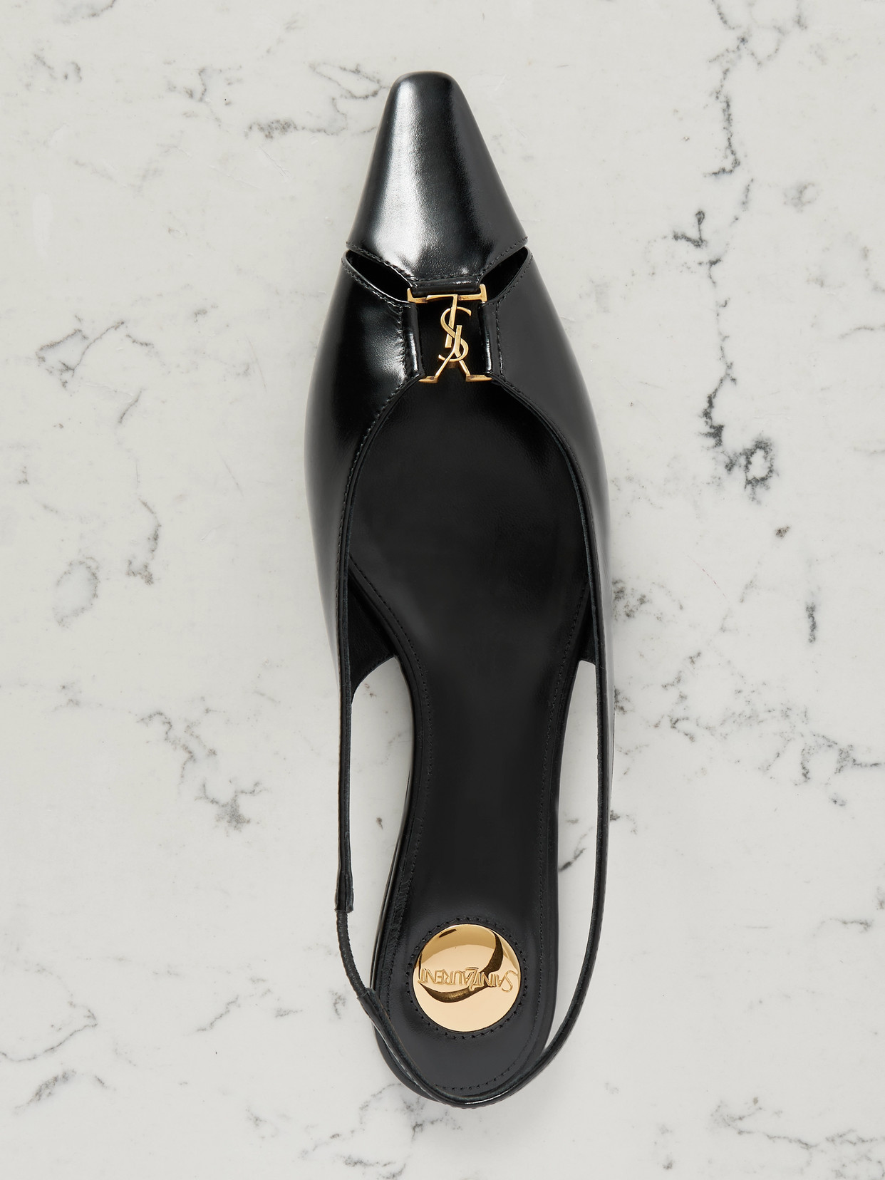 Saint Laurent Babylone Leather Slingback Ballets In Black