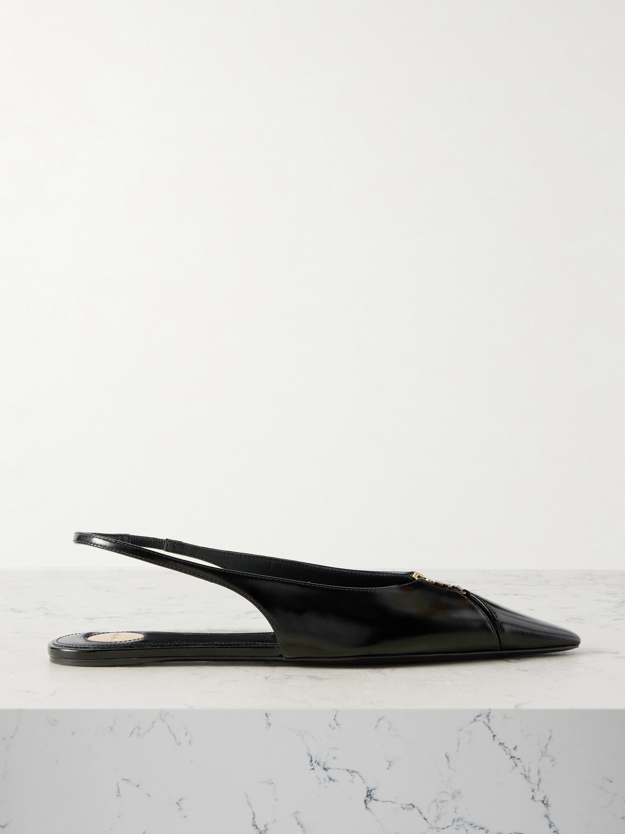 Saint Laurent Babylone Embellished Leather Slingback Point-toe Flats