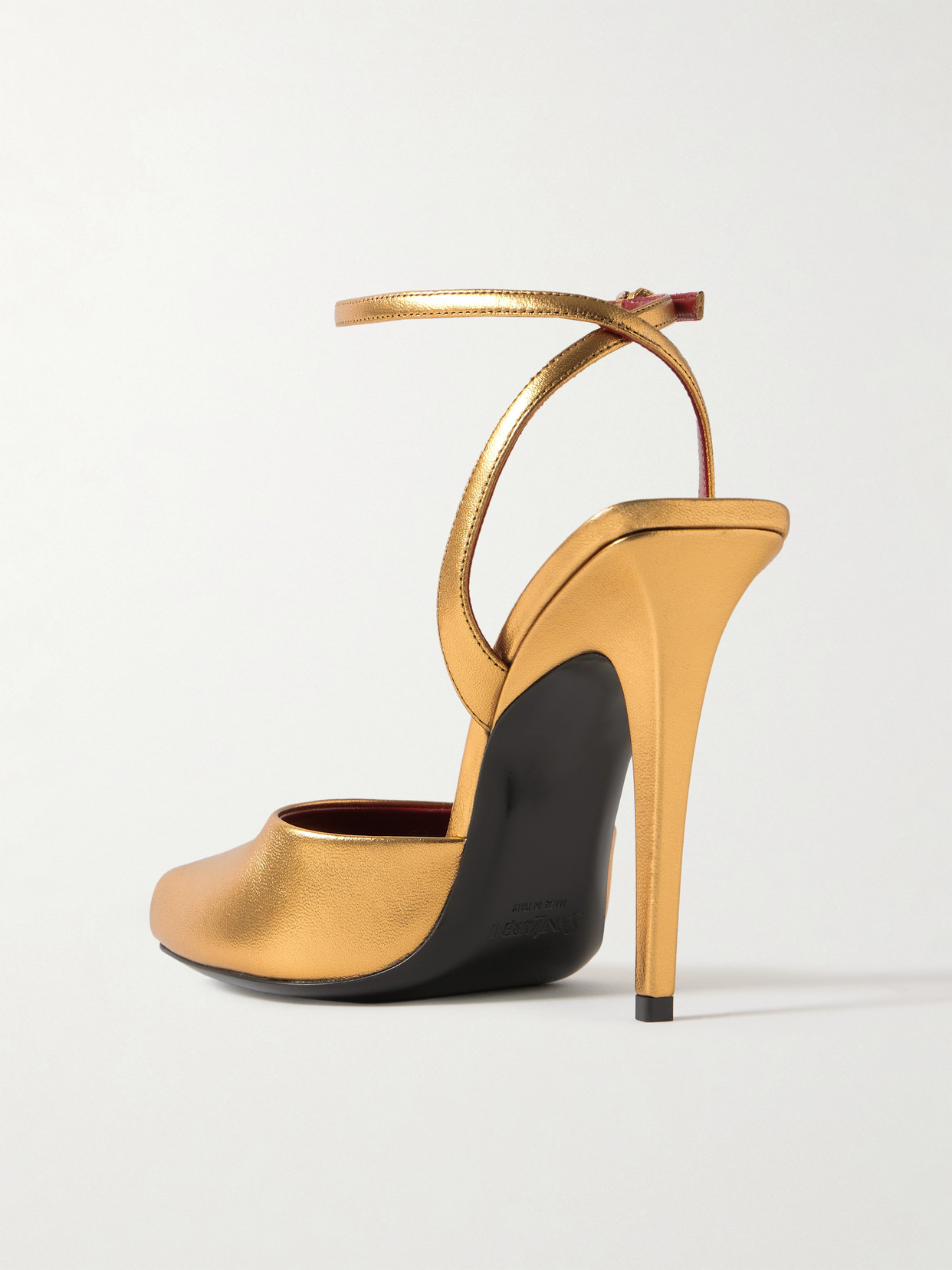 Saint Laurent La Scandale Metallic Leather Sandals In Gold