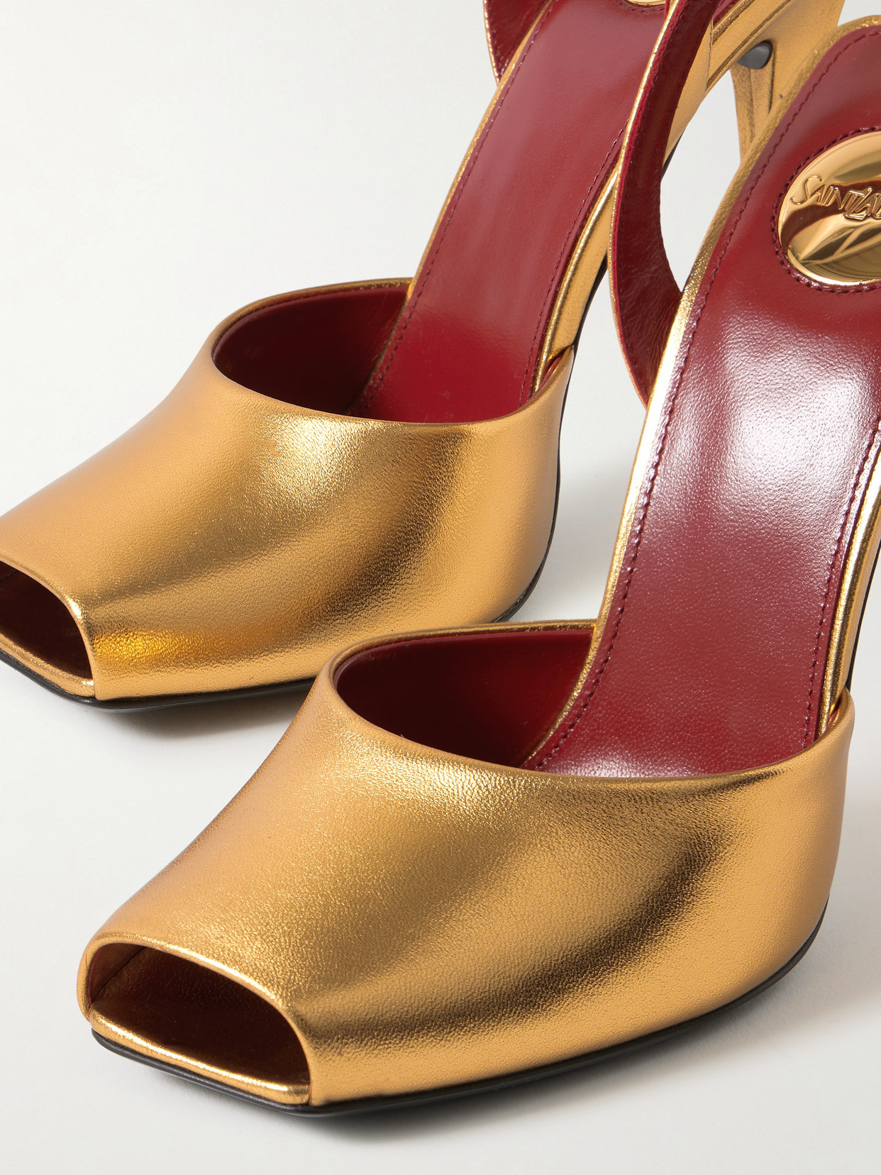 Saint Laurent La Scandale Metallic Leather Sandals In Gold