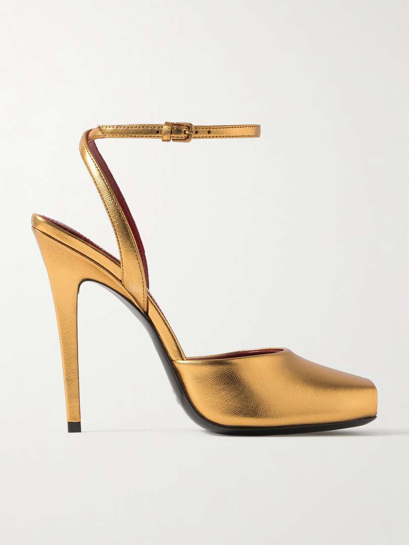 Saint Laurent La Scandale Metallic Leather Sandals