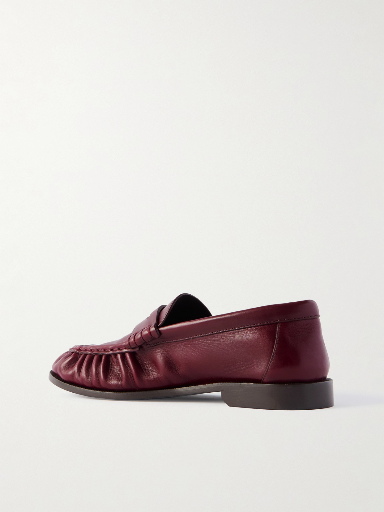 Saint Laurent Smooth Leather Loafer Featuring Ruched Detailing In Burgundy