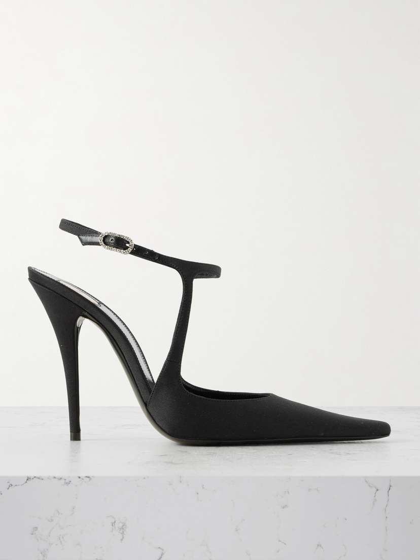 Saint Laurent Manon Crystal-embellished Shantung Point-toe Pumps