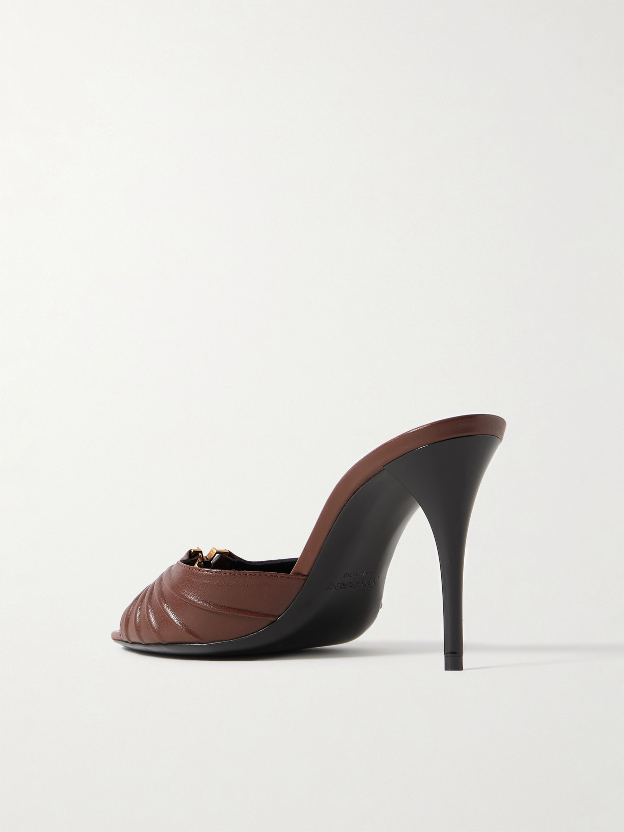 Saint Laurent Babylone Embellished Pleated Leather Mules In Brown