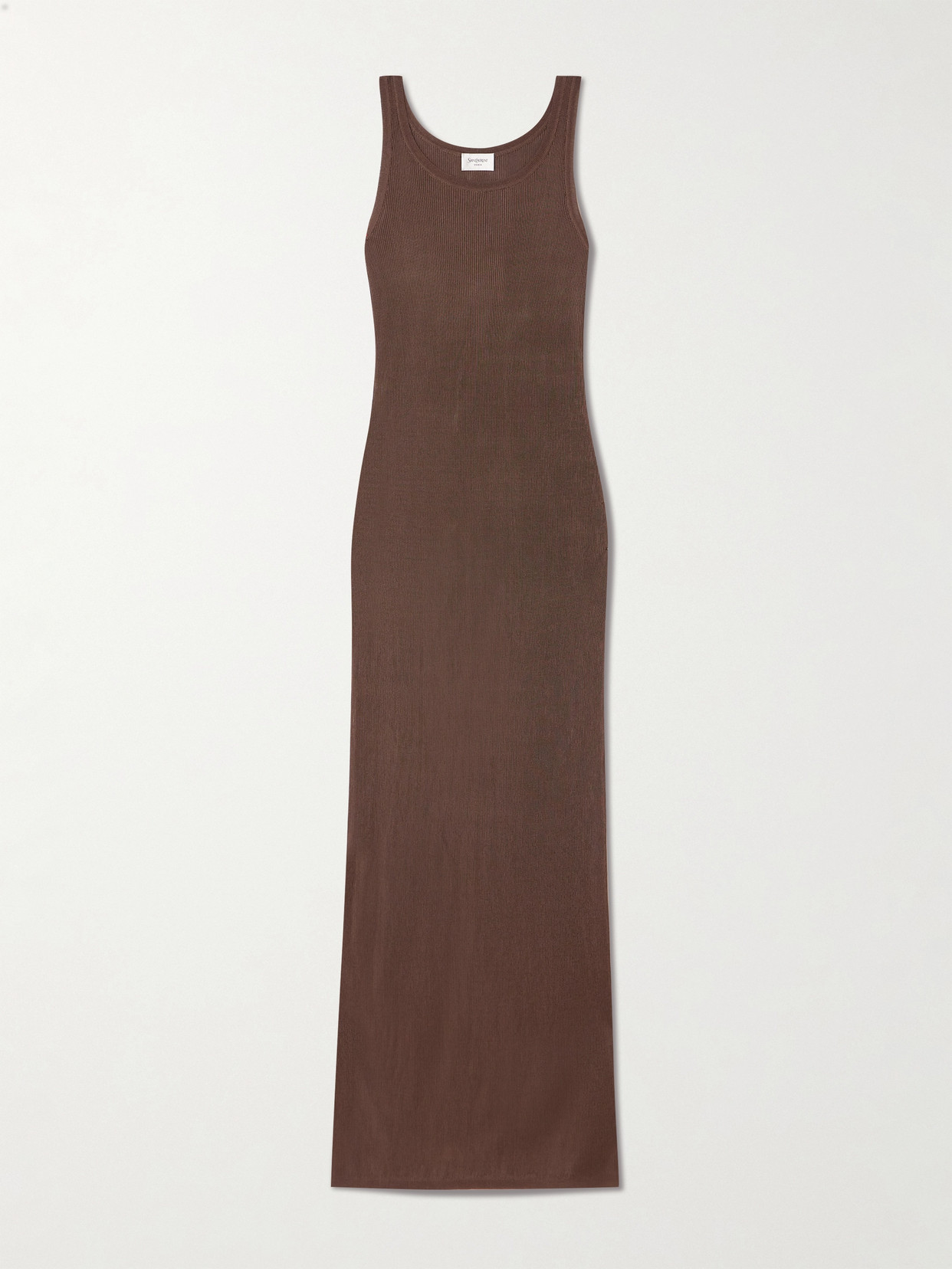 Saint Laurent Ribbed-knit Midi Dress In Brown