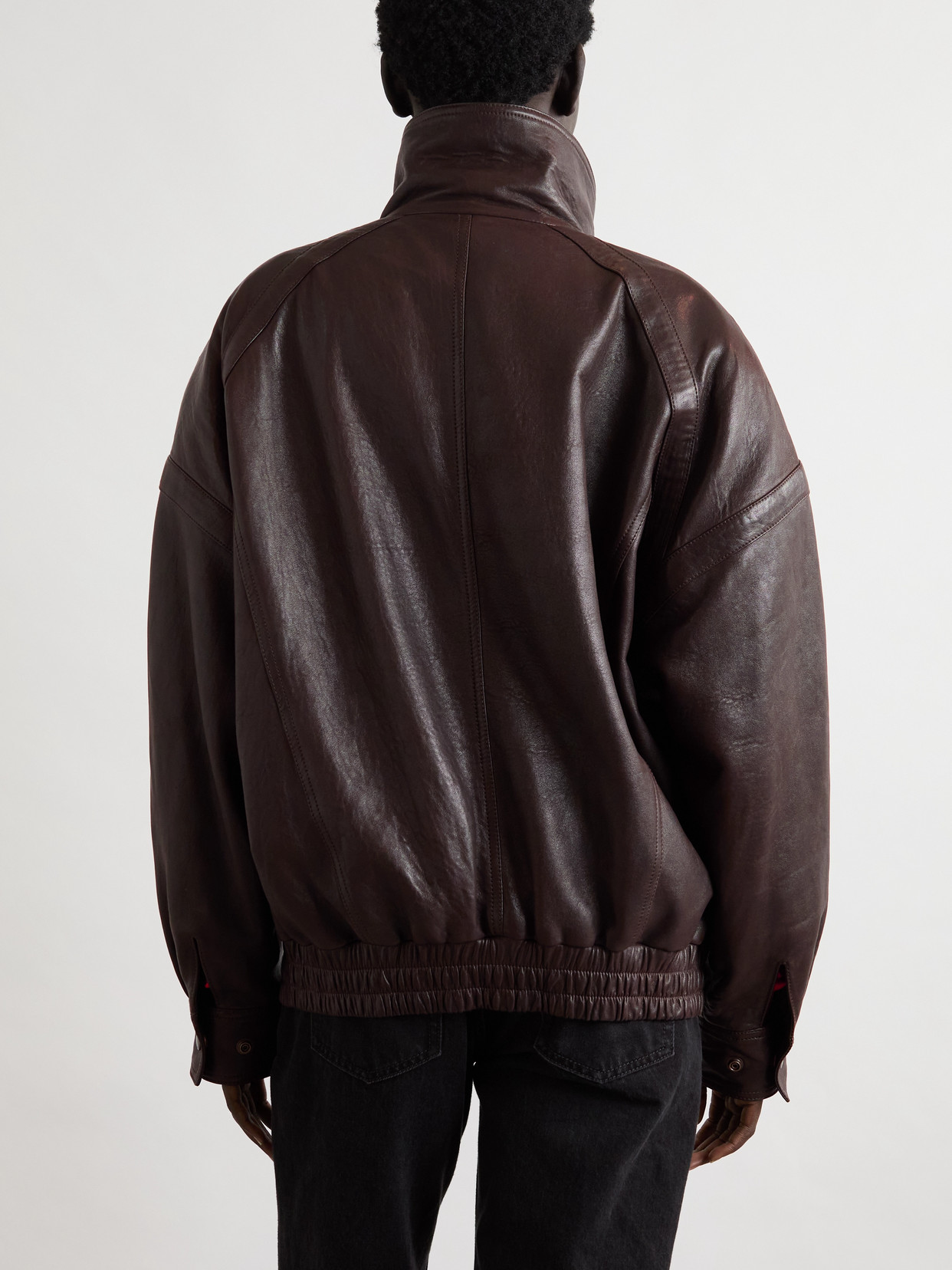 Saint Laurent Oversized Double-breasted Paneled Leather Jacket In Brown