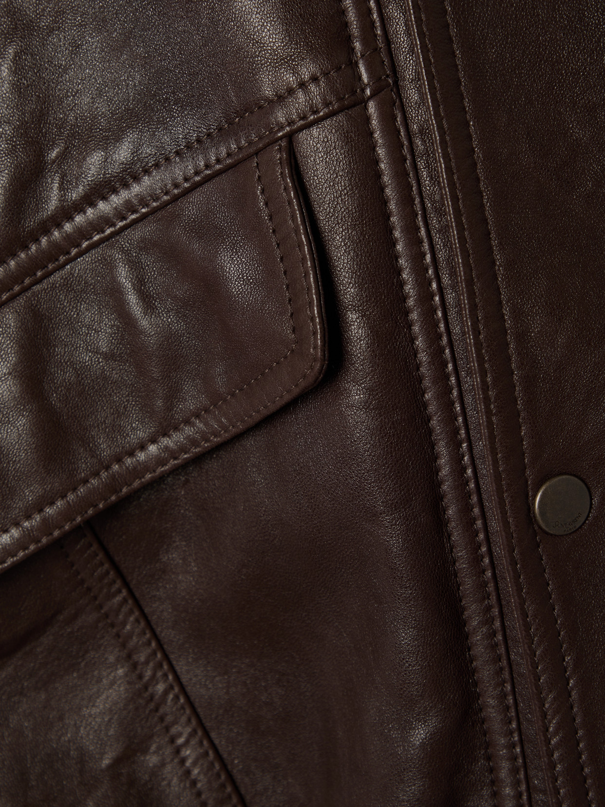 Saint Laurent Oversized Double-breasted Paneled Leather Jacket In Brown
