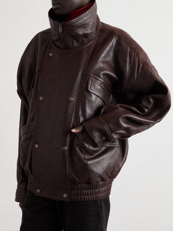 Saint Laurent Oversized double-breasted paneled leather jacket